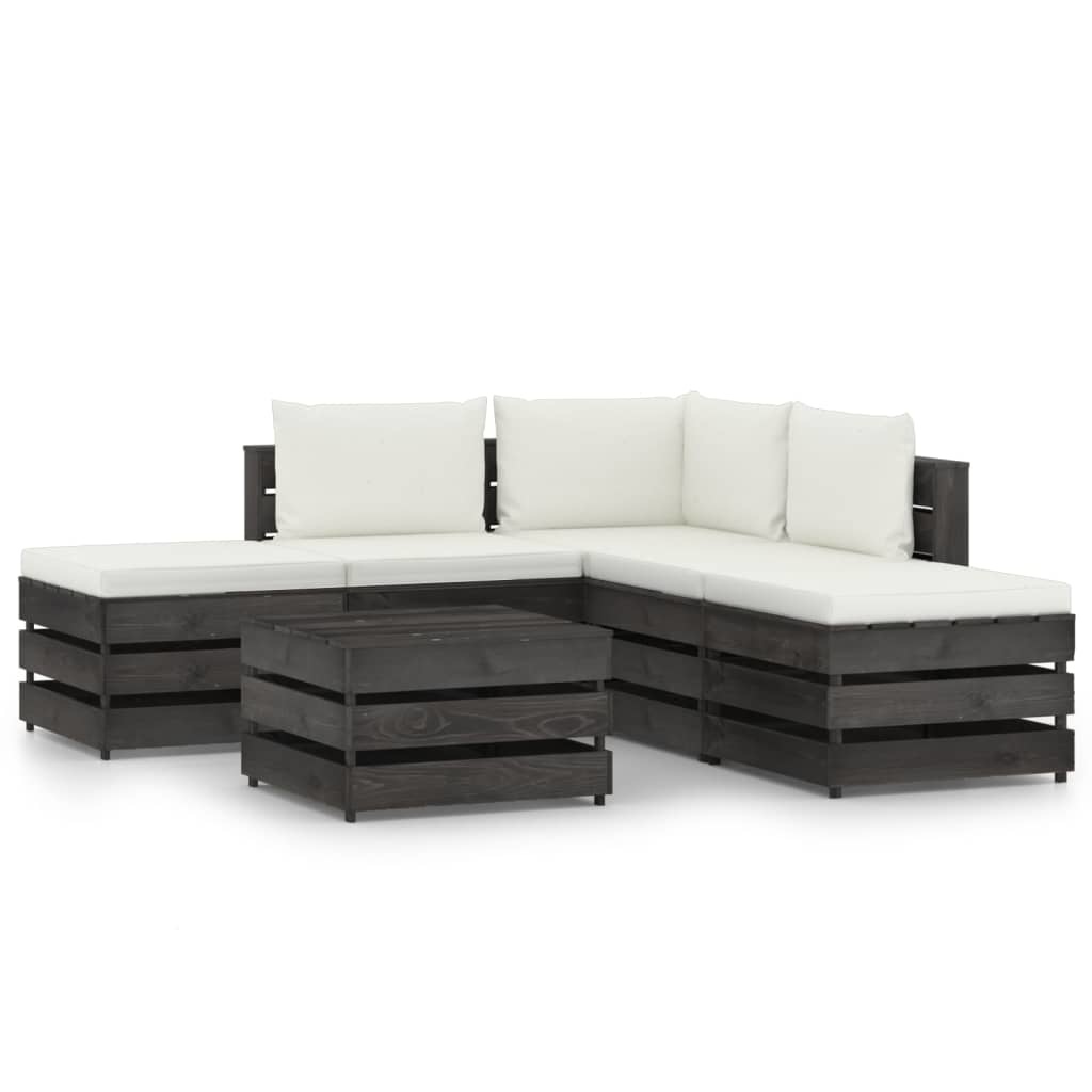 VidaXL 6-delige Loungeset met kussens grijs geïmpregneerd hout