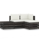 VidaXL 4-delige Loungeset met kussens grijs geïmpregneerd hout