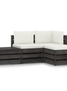 VidaXL 4-delige Loungeset met kussens grijs geïmpregneerd hout