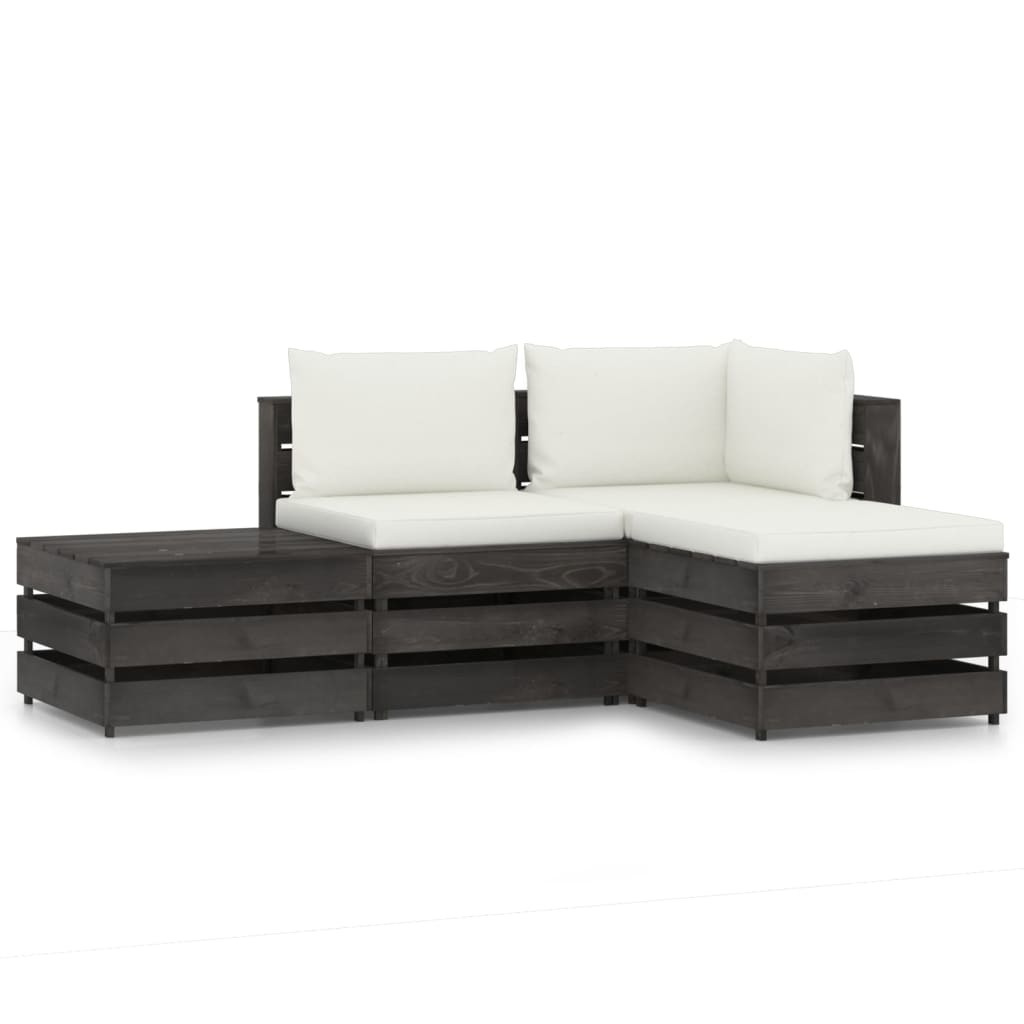 VidaXL 4-delige Loungeset met kussens grijs geïmpregneerd hout