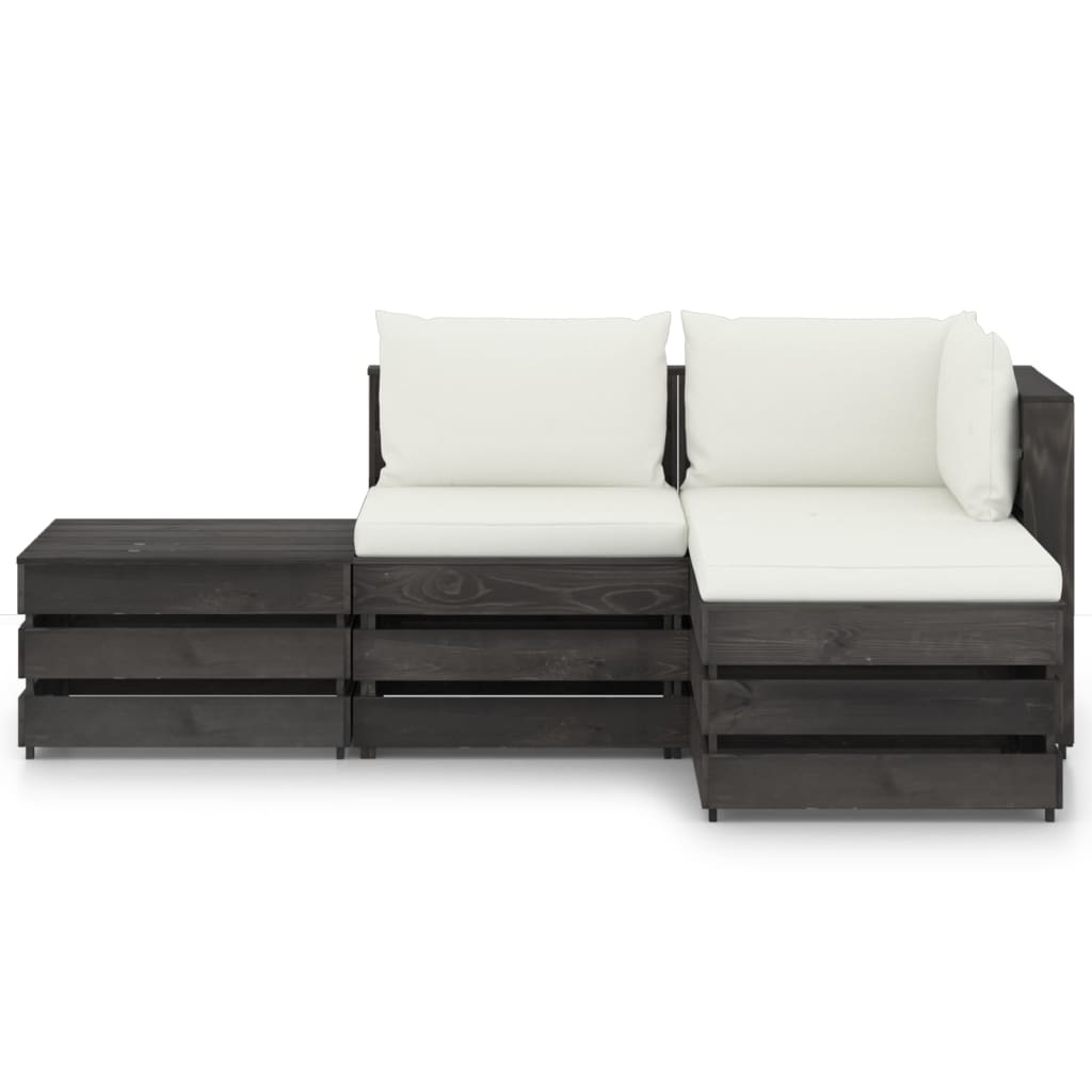 VidaXL 4-delige Loungeset met kussens grijs geïmpregneerd hout