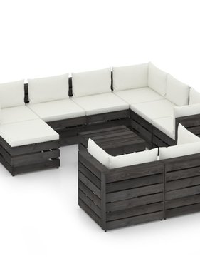 VidaXL 10-delige Loungeset met kussens grijs geïmpregneerd hout