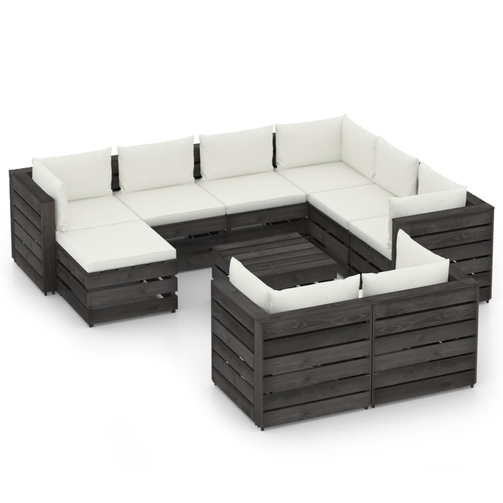 VidaXL 10-delige Loungeset met kussens grijs geïmpregneerd hout