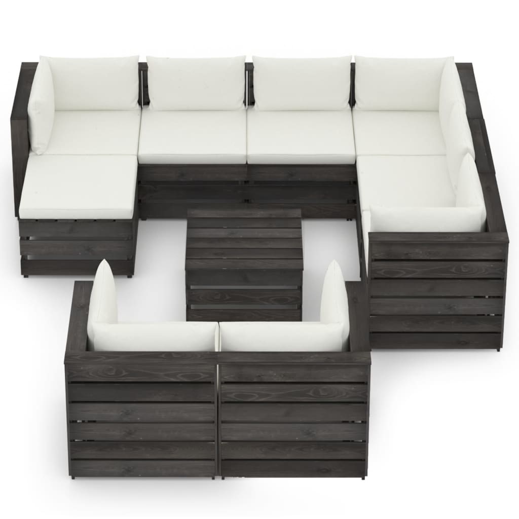VidaXL 10-delige Loungeset met kussens grijs geïmpregneerd hout