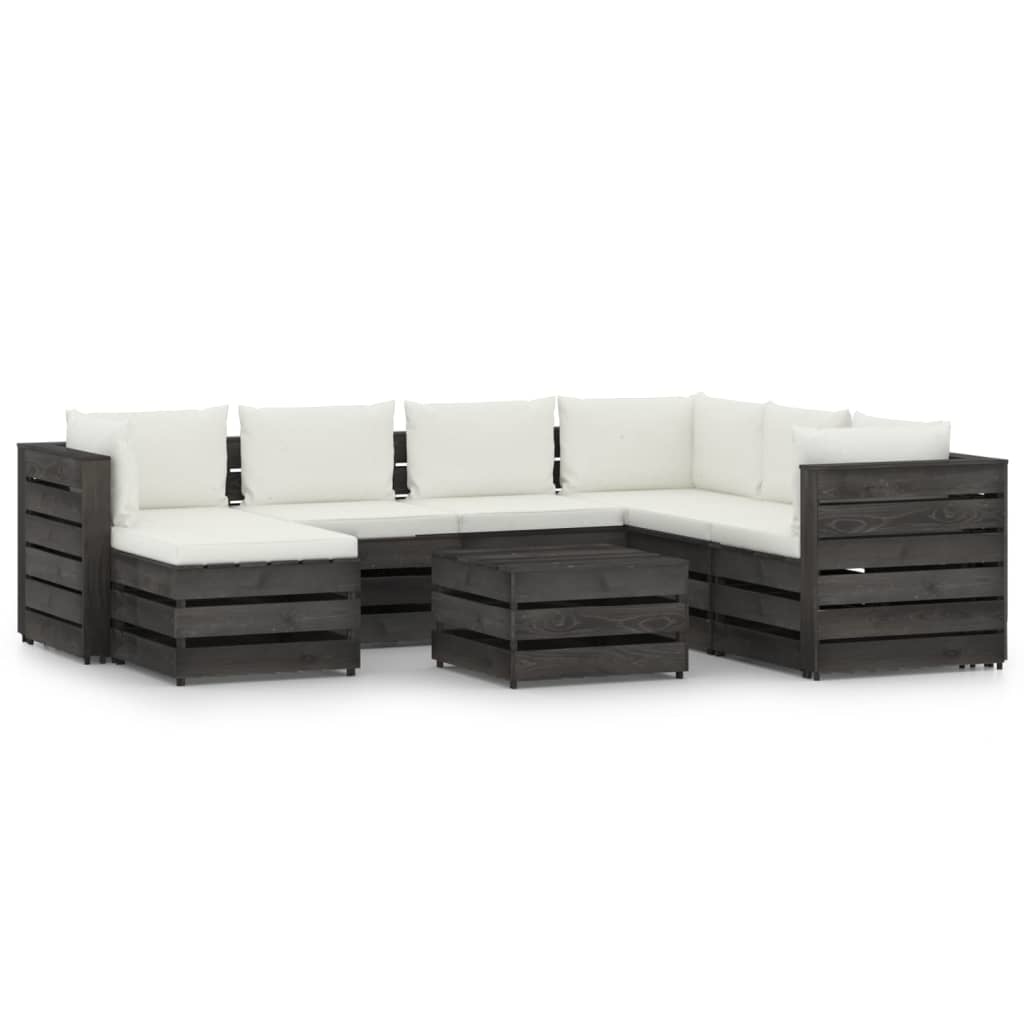 VidaXL 8-delige Loungeset met kussens grijs geïmpregneerd hout