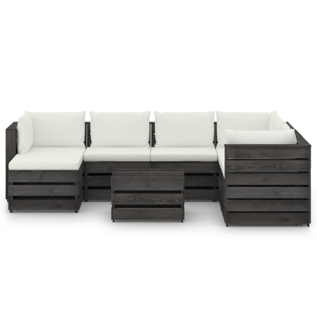 VidaXL 8-delige Loungeset met kussens grijs geïmpregneerd hout