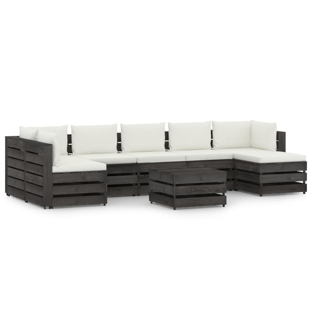 VidaXL 8-delige Loungeset met kussens grijs geïmpregneerd hout