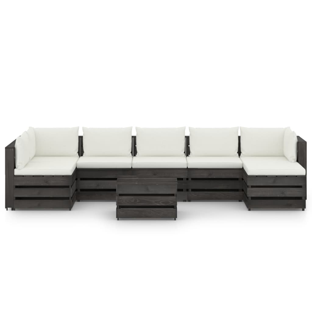 VidaXL 8-delige Loungeset met kussens grijs geïmpregneerd hout