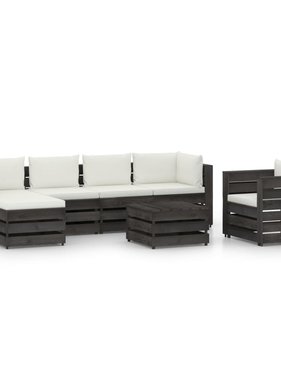VidaXL 7-delige Loungeset met kussens grijs geïmpregneerd hout