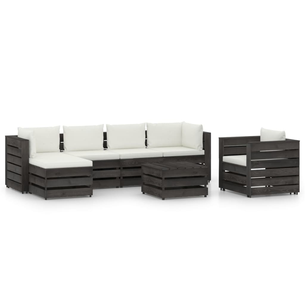 VidaXL 7-delige Loungeset met kussens grijs geïmpregneerd hout