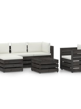 VidaXL 6-delige Loungeset met kussens grijs geïmpregneerd hout
