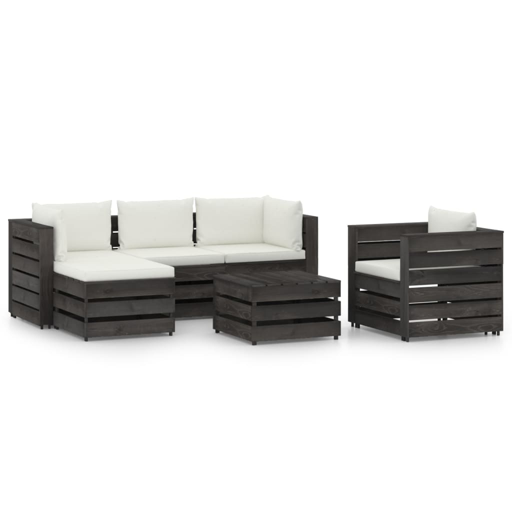 VidaXL 6-delige Loungeset met kussens grijs geïmpregneerd hout