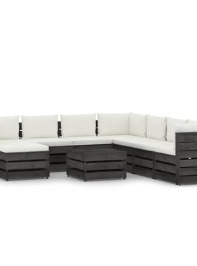VidaXL 9-delige Loungeset met kussens grijs geïmpregneerd hout