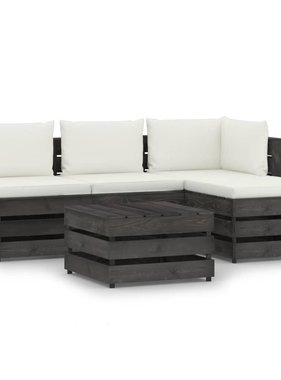 VidaXL 5-delige Loungeset met kussens grijs geïmpregneerd hout