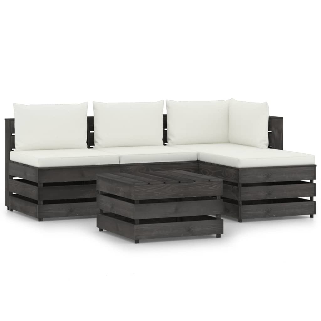 VidaXL 5-delige Loungeset met kussens grijs geïmpregneerd hout