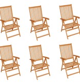 VidaXL Tuinstoelen 6 st met grijs geruite kussens massief teakhout