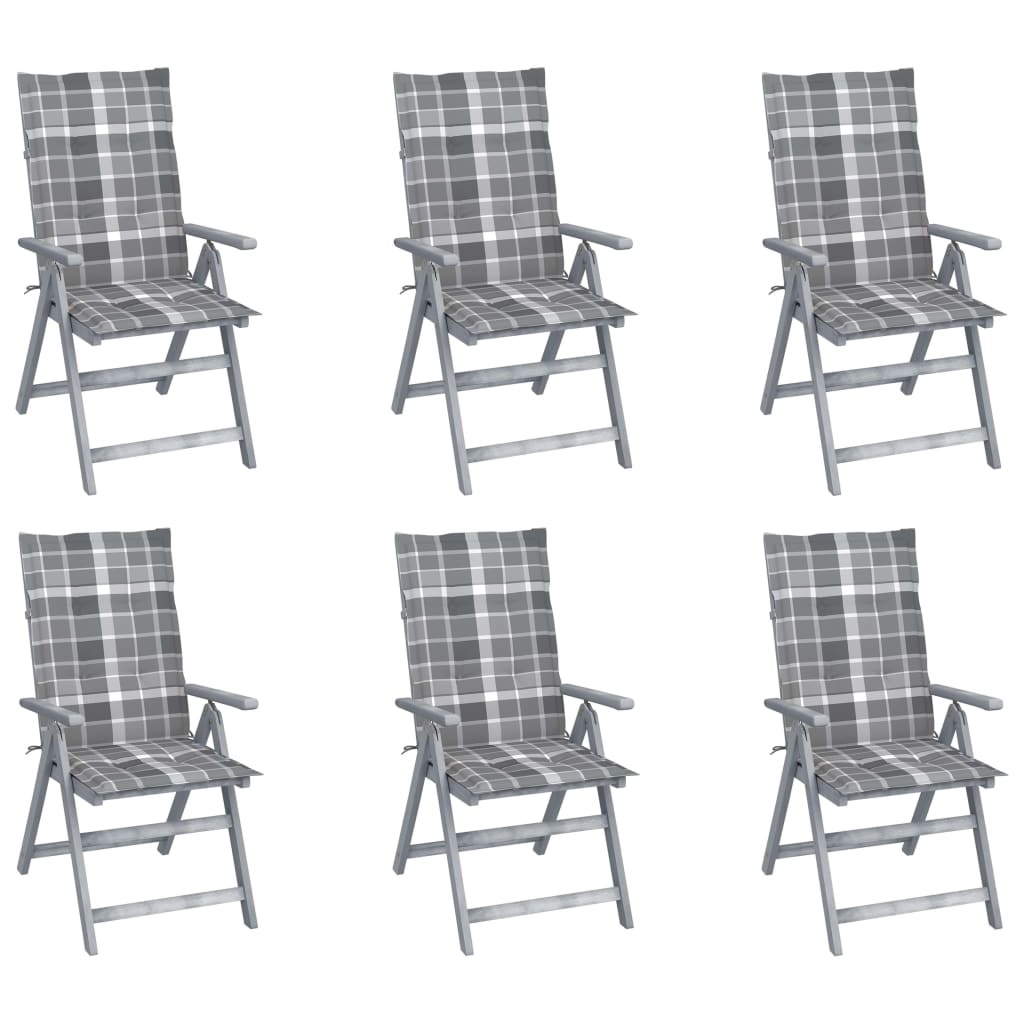 VidaXL Tuinstoelen verstelbaar 6 st met kussens massief acaciahout