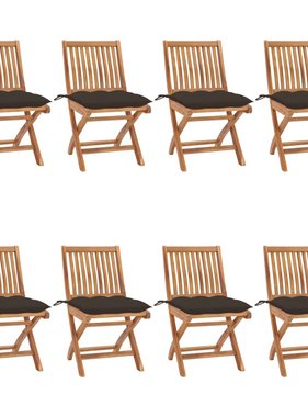 VidaXL Tuinstoelen 8 st inklapbaar met kussens massief teakhout