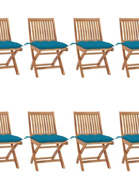 VidaXL Tuinstoelen 8 st inklapbaar met kussens massief teakhout