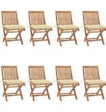 VidaXL Tuinstoelen 8 st inklapbaar met kussens massief teakhout