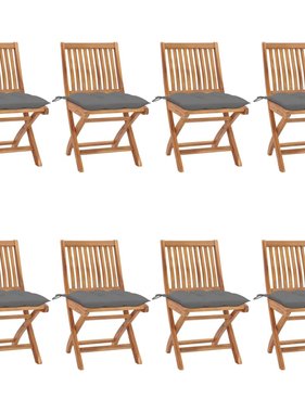 VidaXL Tuinstoelen 8 st inklapbaar met kussens massief teakhout