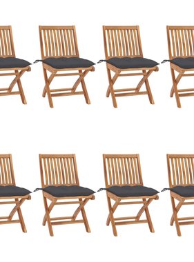VidaXL Tuinstoelen 8 st inklapbaar met kussens massief teakhout
