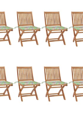VidaXL Tuinstoelen 8 st inklapbaar met kussens massief teakhout