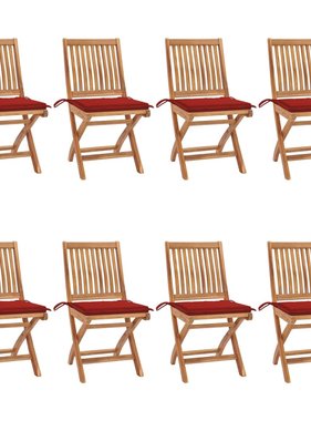 VidaXL Tuinstoelen 8 st inklapbaar met kussens massief teakhout