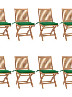 VidaXL Tuinstoelen 8 st inklapbaar met kussens massief teakhout
