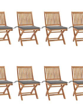 VidaXL Tuinstoelen 8 st inklapbaar met kussens massief teakhout