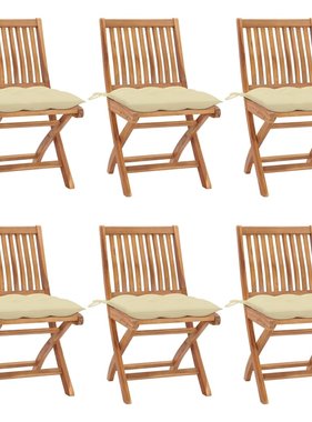VidaXL Tuinstoelen 6 st inklapbaar met kussens massief teakhout