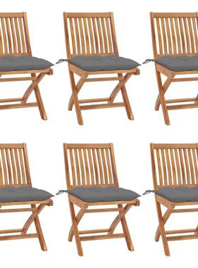 VidaXL Tuinstoelen 6 st inklapbaar met kussens massief teakhout
