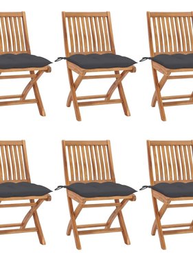 VidaXL Tuinstoelen 6 st inklapbaar met kussens massief teakhout