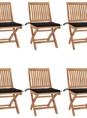 VidaXL Tuinstoelen 6 st inklapbaar met kussens massief teakhout