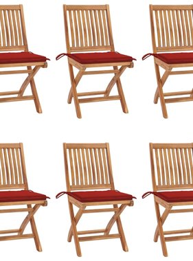 VidaXL Tuinstoelen 6 st inklapbaar met kussens massief teakhout