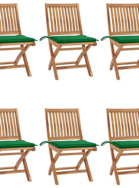 VidaXL Tuinstoelen 6 st inklapbaar met kussens massief teakhout