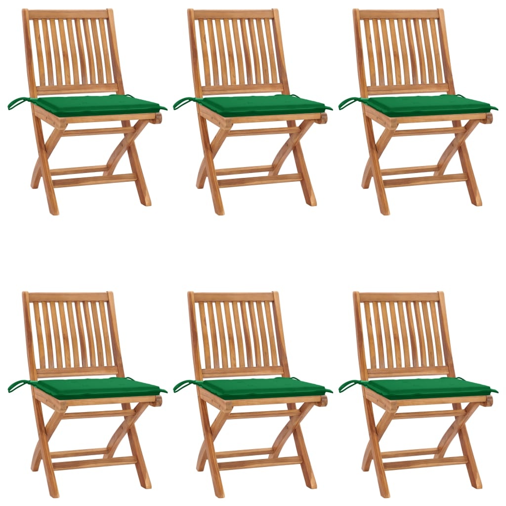 VidaXL Tuinstoelen 6 st inklapbaar met kussens massief teakhout