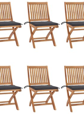VidaXL Tuinstoelen 6 st inklapbaar met kussens massief teakhout