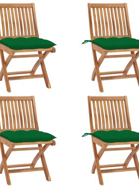 VidaXL Tuinstoelen 4 st inklapbaar met kussens massief teakhout