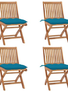 VidaXL Tuinstoelen 4 st inklapbaar met kussens massief teakhout