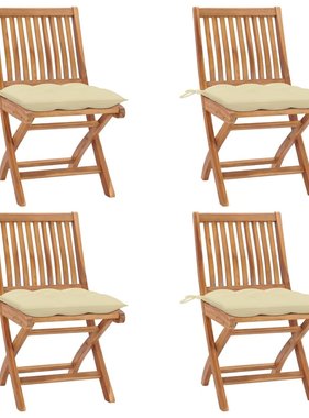 VidaXL Tuinstoelen 4 st inklapbaar met kussens massief teakhout