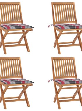 VidaXL Tuinstoelen 4 st inklapbaar met kussens massief teakhout