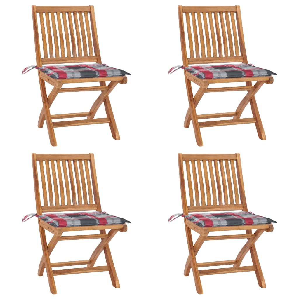 VidaXL Tuinstoelen 4 st inklapbaar met kussens massief teakhout