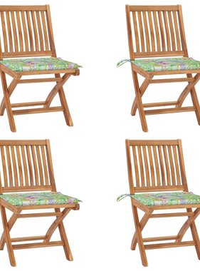 VidaXL Tuinstoelen 4 st inklapbaar met kussens massief teakhout