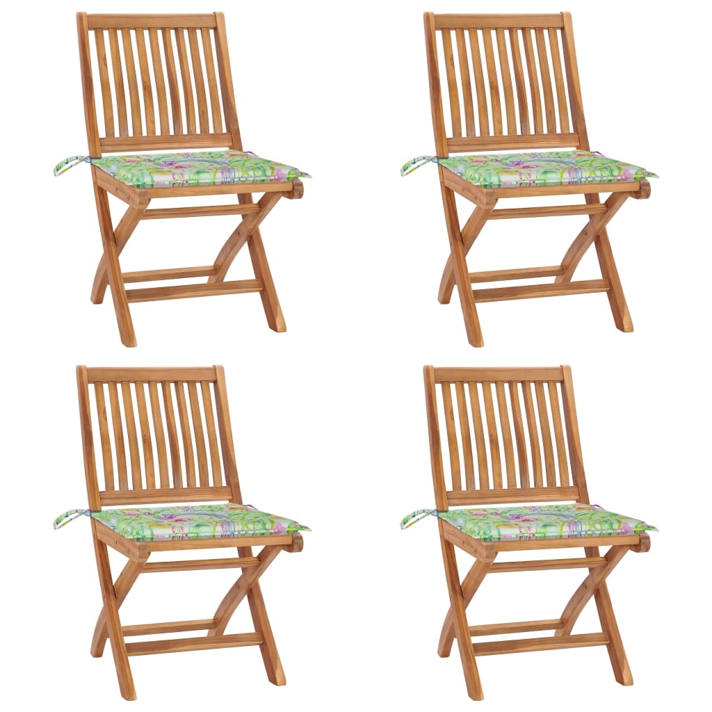 VidaXL Tuinstoelen 4 st inklapbaar met kussens massief teakhout