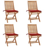 VidaXL Tuinstoelen 4 st inklapbaar met kussens massief teakhout