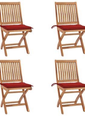 VidaXL Tuinstoelen 4 st inklapbaar met kussens massief teakhout