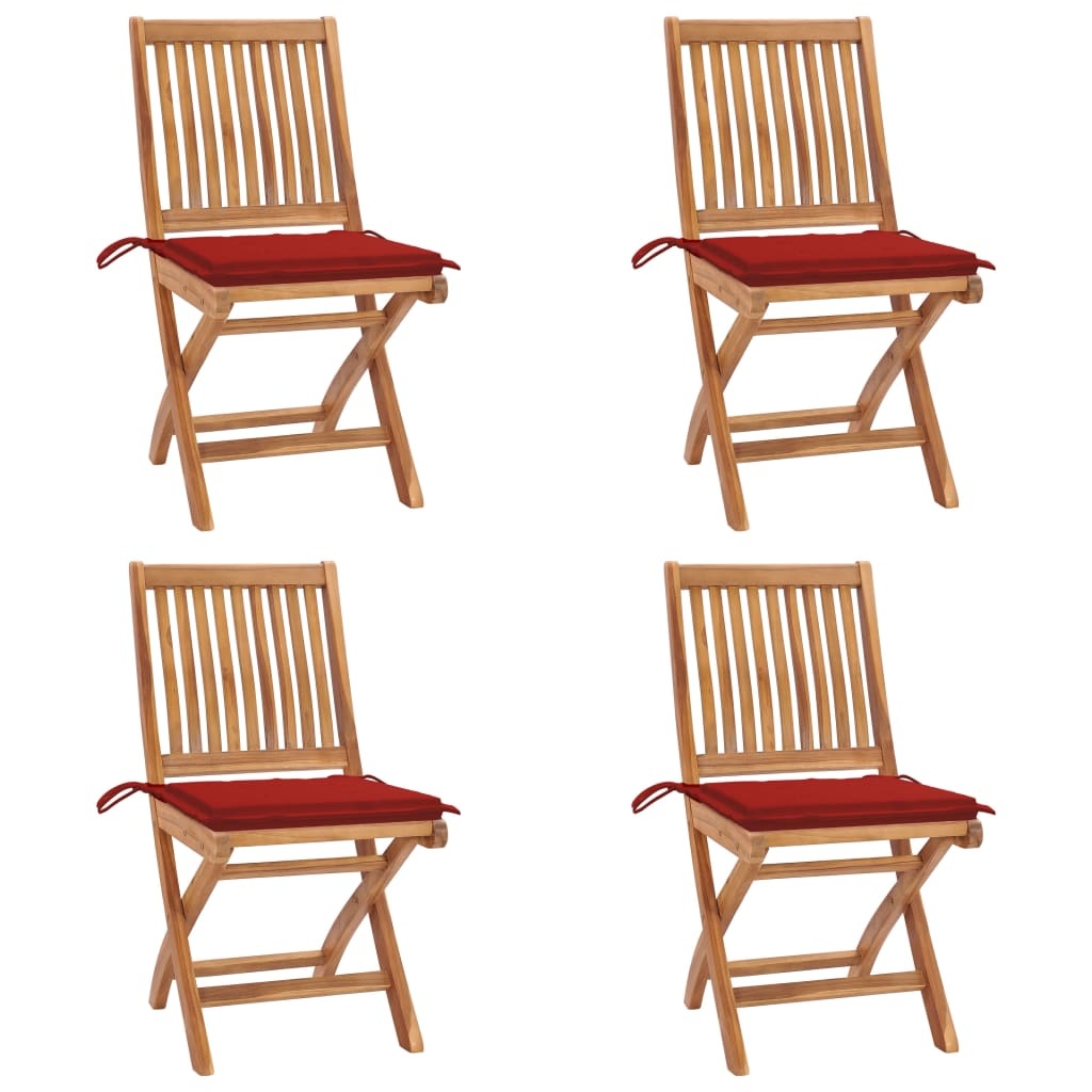 VidaXL Tuinstoelen 4 st inklapbaar met kussens massief teakhout