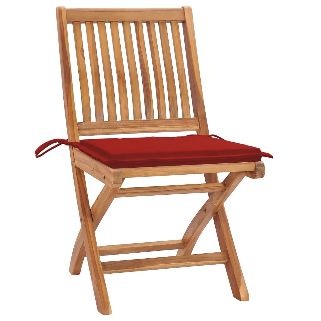 VidaXL Tuinstoelen 4 st inklapbaar met kussens massief teakhout