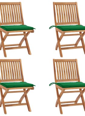 VidaXL Tuinstoelen 4 st inklapbaar met kussens massief teakhout